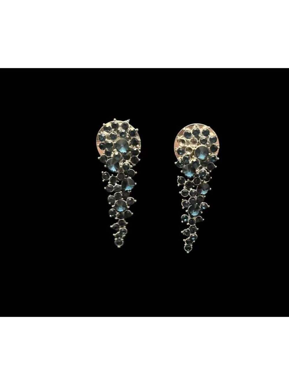Blue Rhinestone Drop Clip On Earrings